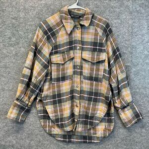 ZARA Women’s Shacket Plaid Flannel Button Down Shirt Jacket S Brown Pink Yellow